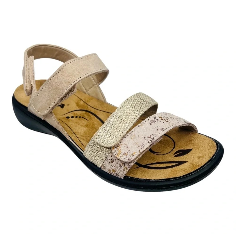 Romika Ibiza 103 Tan/Gold Leather Hook & Loop Closure Slip On Sandals
